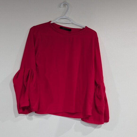 BNWT Zara Woman Bell Sleeve Blouse Hot Pink Fuchsia Size XS - Picture 2 of 5